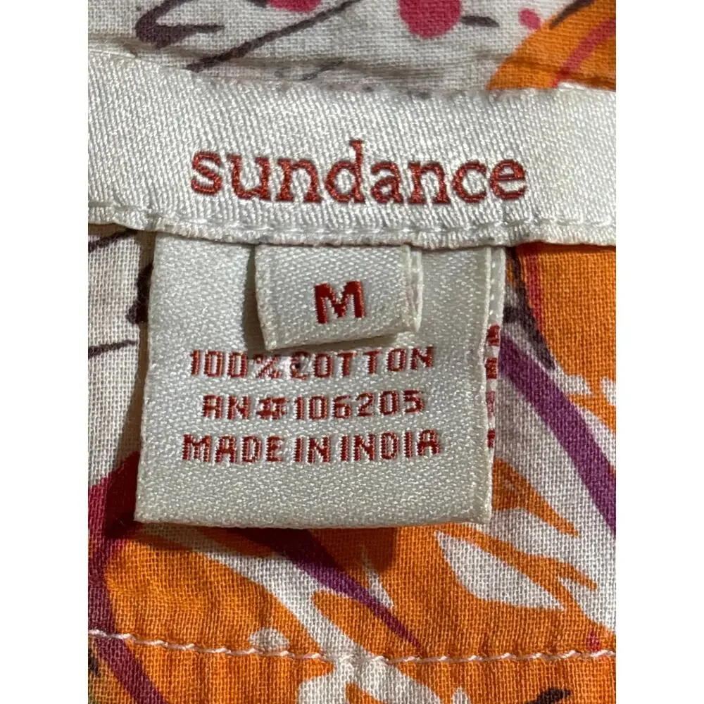 Sundance Womens Medium Cotton Split Neck 3/4 Sleeve Embroidered Tunic Top Blouse